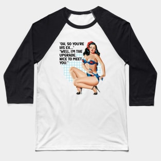 Retro Housewife Humor  Beautiful Brunette Pin-up Girl Illustration Art Baseball T-Shirt